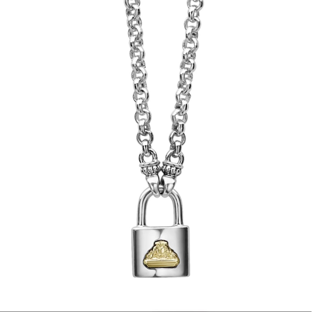 Lagos Small Two Tone Lock Necklace - padlock silver and gold necklace